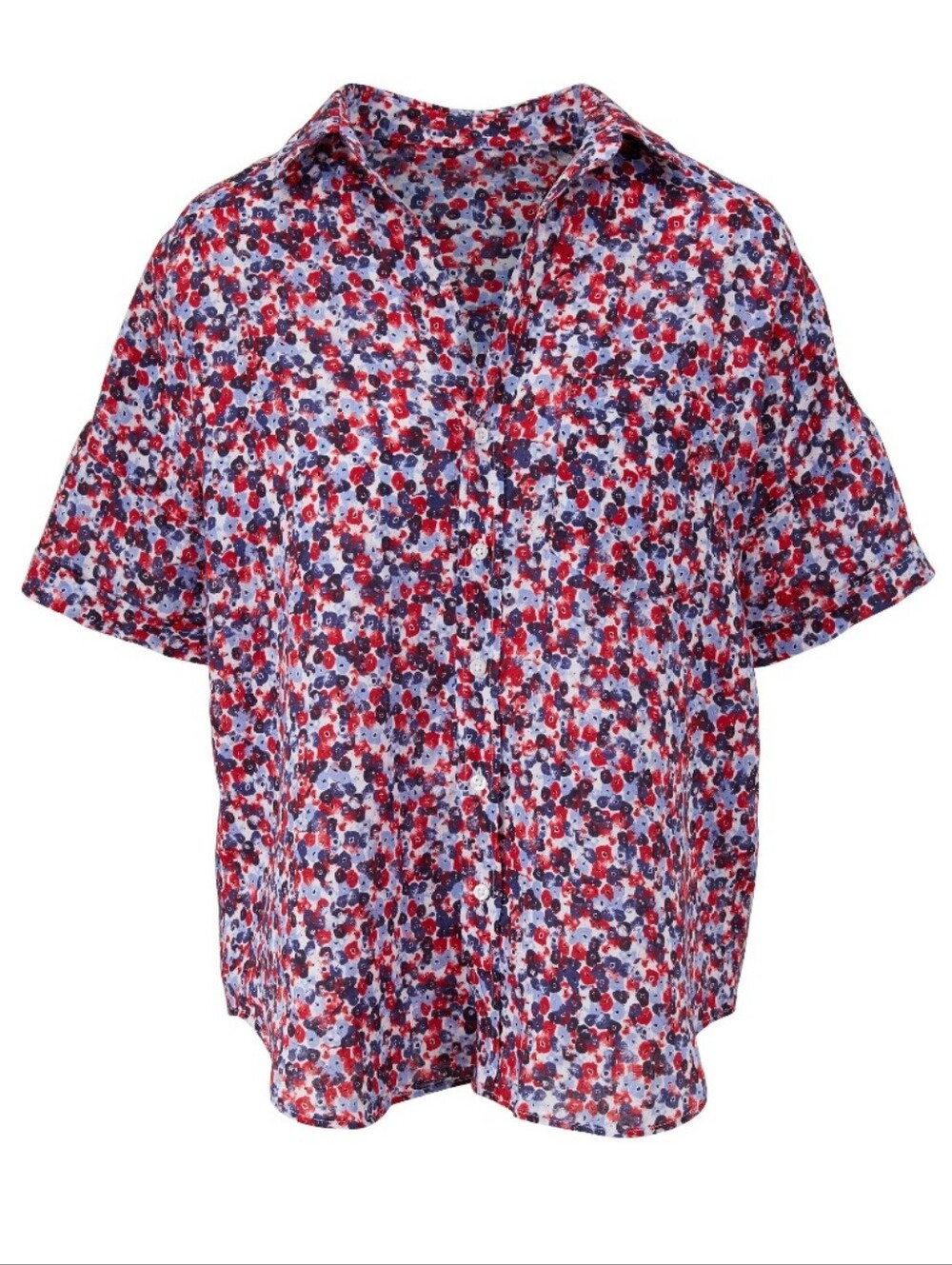 Frank & Eileen Rose 100% Linen Floral Button Down Oversized Short Sleeve Shirt